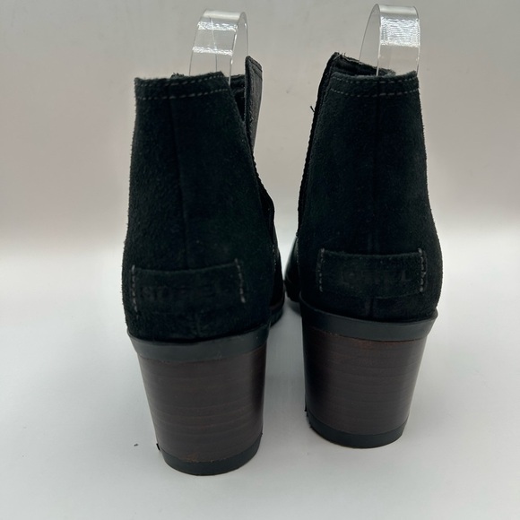 Sorel Women's Cate Cut Out Ankle Boot Black Leather & Suede Stack Heel Size 7.5 - Picture 9 of 12